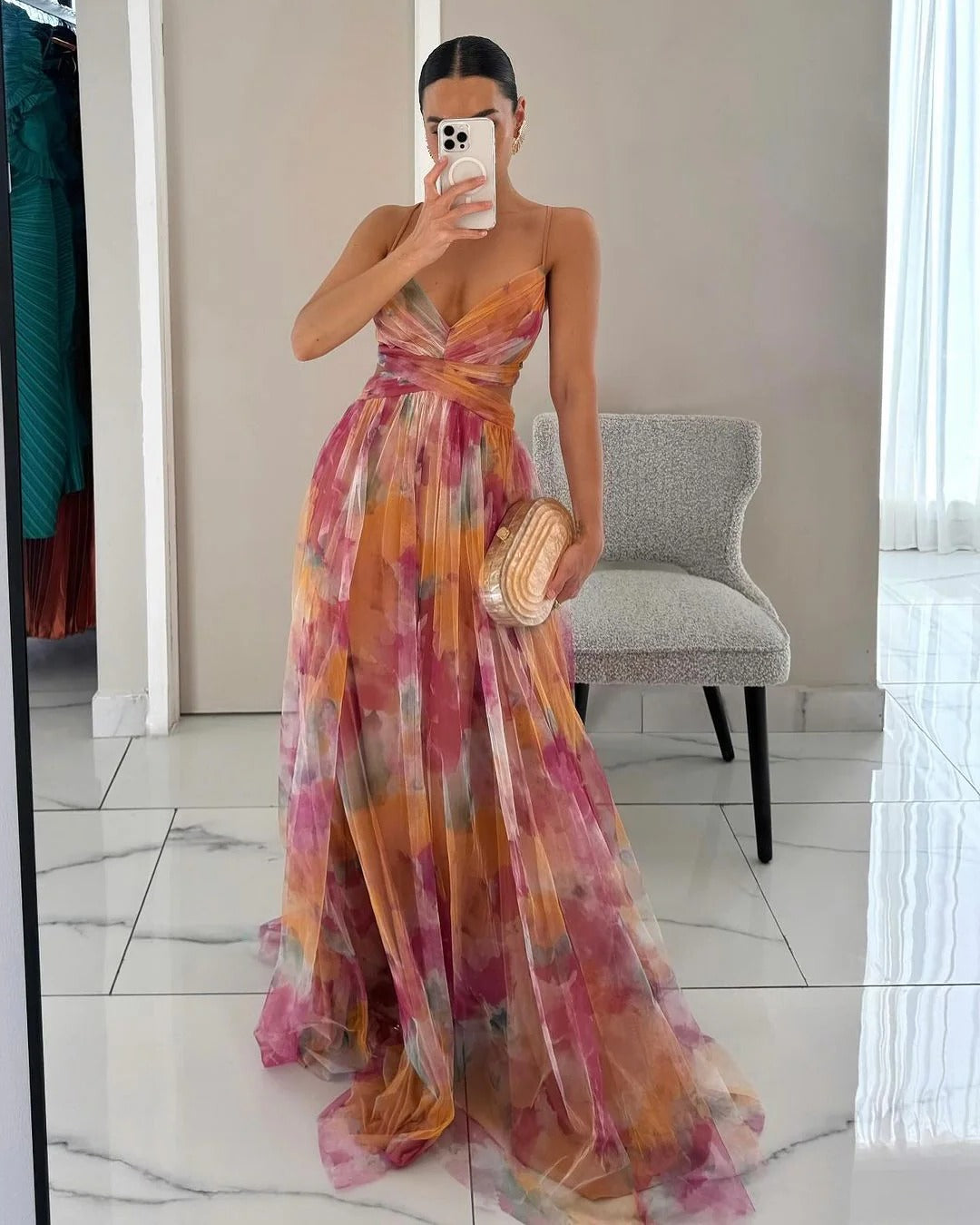 Women's Floral Pleated Maxi Dress