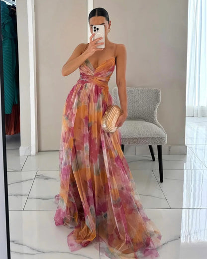 Women's Floral Pleated Maxi Dress
