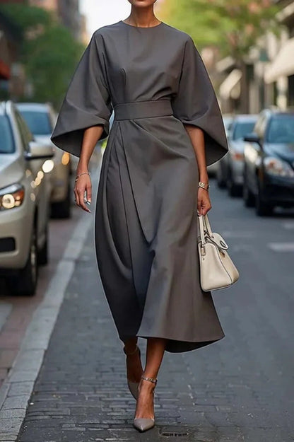 Elegant Wide-Sleeve Midi Dress