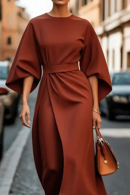 Elegant Wide-Sleeve Midi Dress