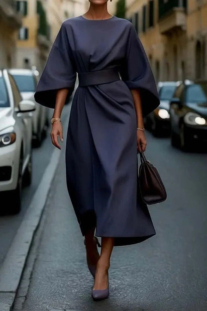 Elegant Wide-Sleeve Midi Dress