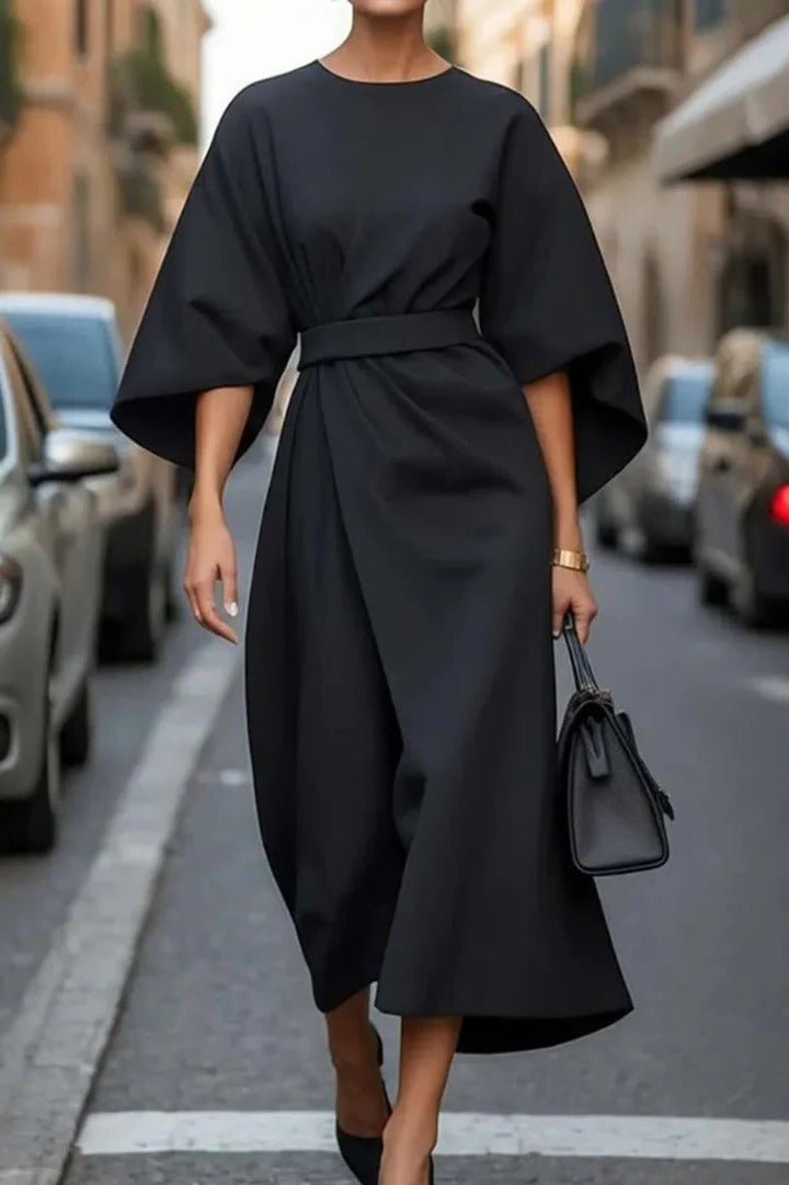 Elegant Wide-Sleeve Midi Dress