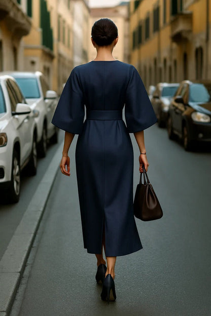 Elegant Wide-Sleeve Midi Dress