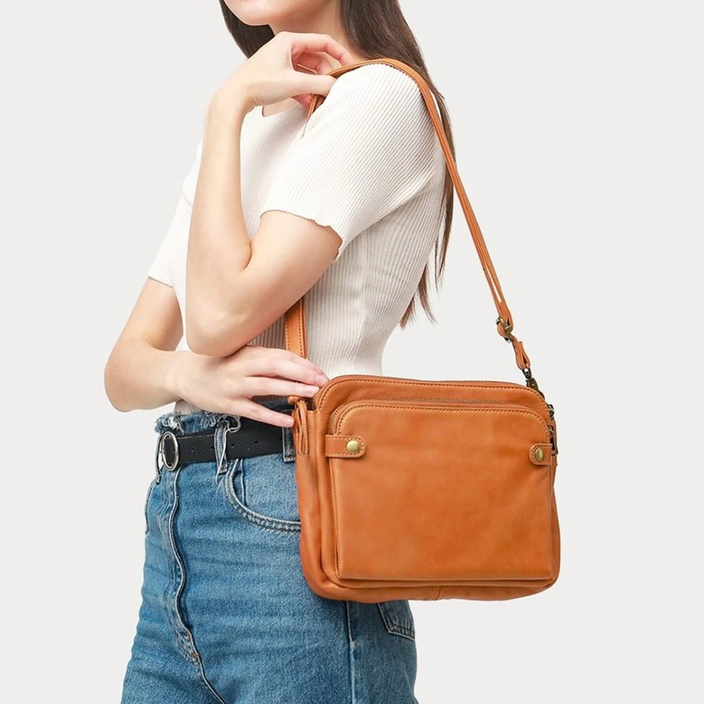 Women’s Crossbody Shoulder Bag Three Layer Leather Clutch Purse