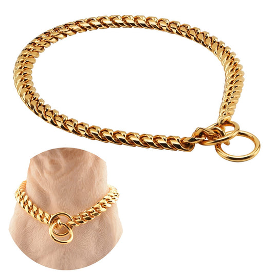 Heavy Duty Stainless Steel Dog Chain Collar Black and Gold