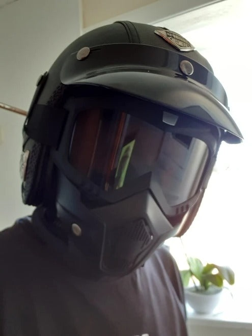 Retro Open Face Motorcycle Helmet with Goggles and Mask