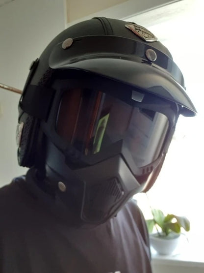 Retro Open Face Motorcycle Helmet with Goggles and Mask
