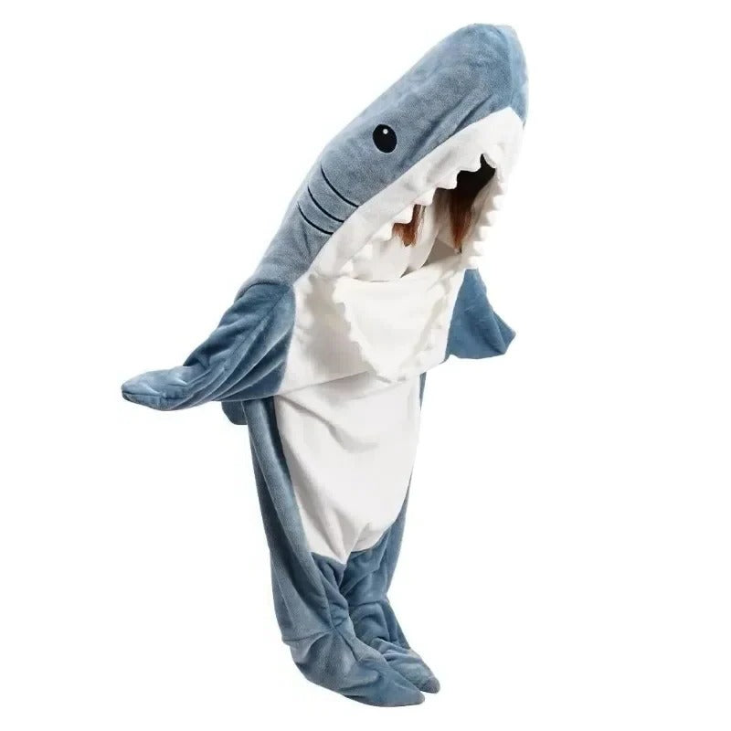 Soft Flannel Shark Hoodie Blanket