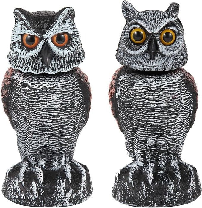 Realistic 2-Pack Owl Decoy with Rotating Head Outdoor Bird and Pest Repellent