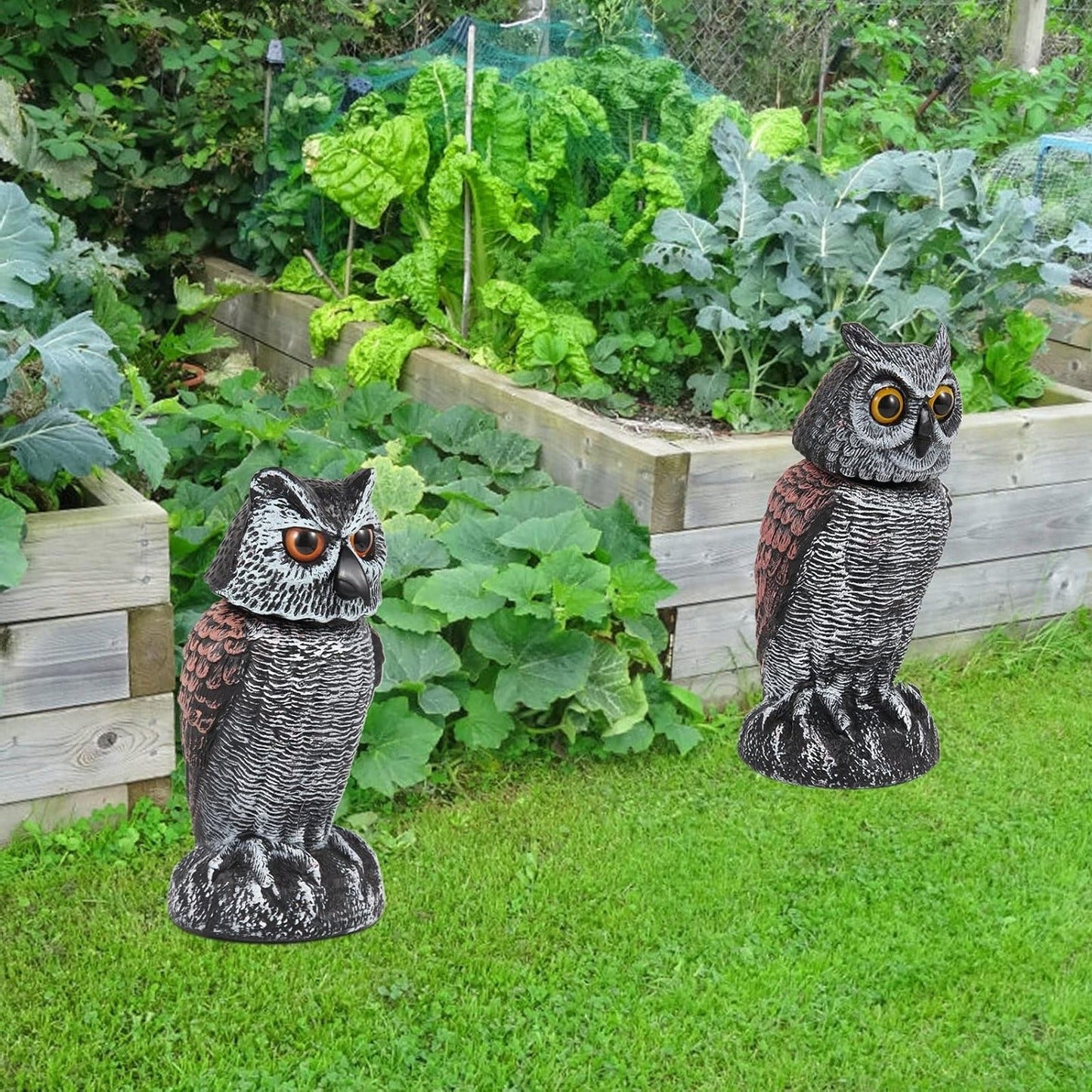 Realistic 2-Pack Owl Decoy with Rotating Head Outdoor Bird and Pest Repellent