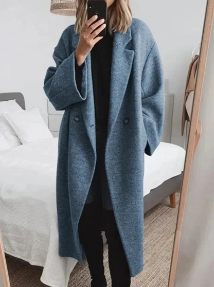 Oversized women's cashmere coat with lapel collar