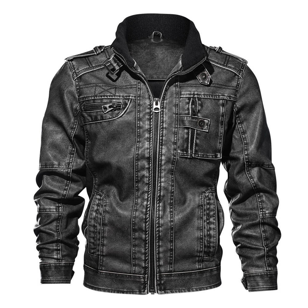 Black Distressed Pu Leather Motorcycle Jacket