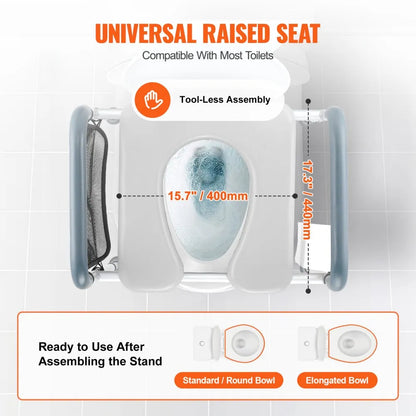 Height Adjustable Raised Toilet Seat with Handles